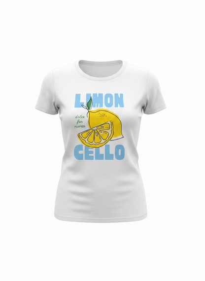 Balti Marškinėliai su užrašu Lemoncello- moteriški drabužiai | AEstudio